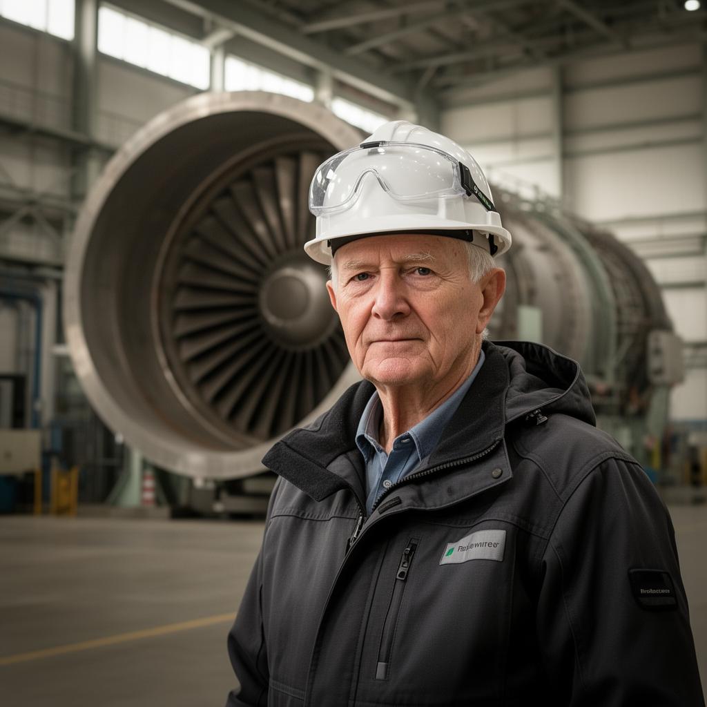 Stéphane Jacquemond on-site in front of a gas turbine